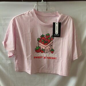 CONVERSE Sweet N Fresh Strawberry Cropped Graphic Tee in Pink Sz MEDIUM